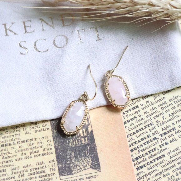 Kendra Scott Gold Rose Quartz Drop Earrings - Lee - Picture 2 of 2